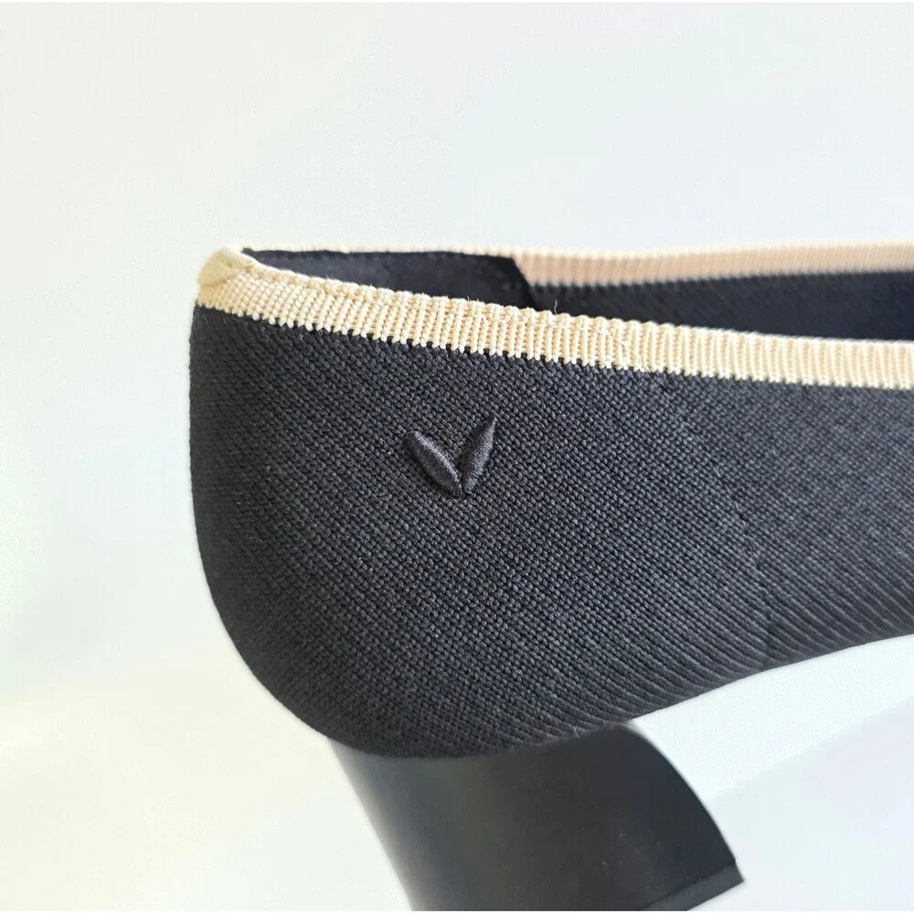 VIVAIA Julie Arch Pro Almond Toe Chunky Heels Black Ivory 40.5 9 9.5 Knit Pumps